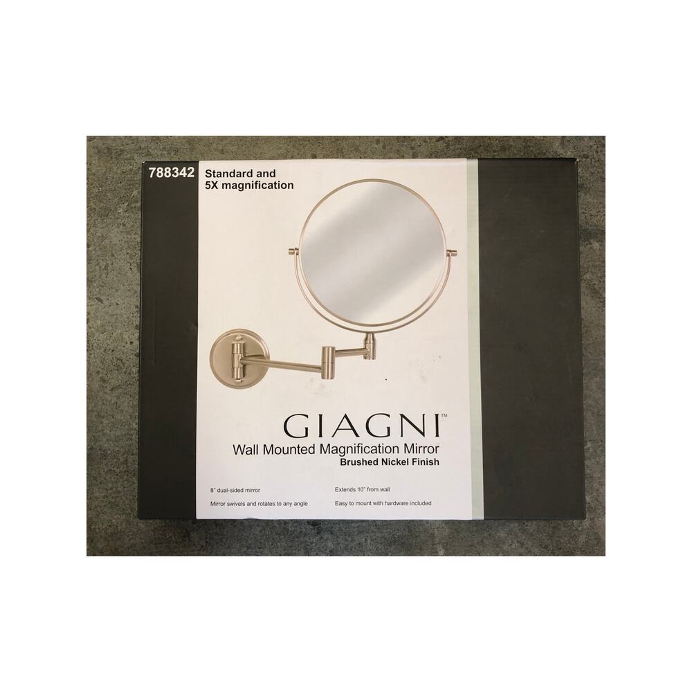 Giagni BNIB Wall Mounted Extending Magnification Mirror Brushed Nickel 2-Sided